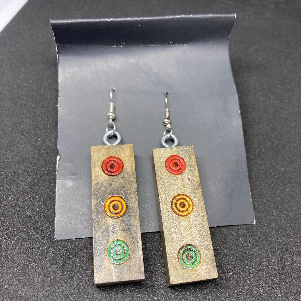 Handmade Woodburned watercolor and sealed earrings